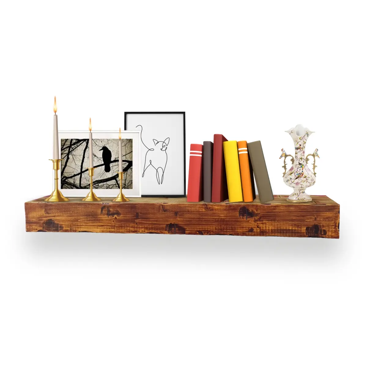 212 MAIN Northbeam SLF0430015010 60-in (5ft) Pre-Stained Sealed Rustic Fir Wooden Wall Fireplace Mantel Shelf, French Cleat Installation, 150lbs Capacity, Lightweight Hollow Floating Home Decor Shelf, Indoor Display Space, Pre-Stained And Sealed