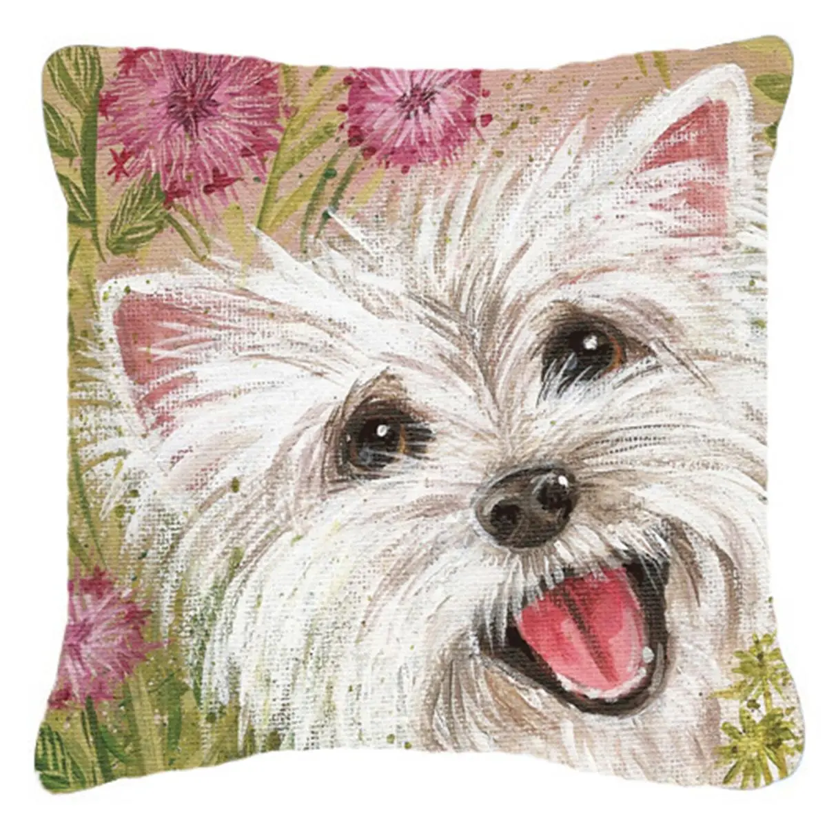 Carolines Treasures JYJ0018PW1414 Glam Westie by Judith Yates Canvas Decorative Pillow, 100% USA Made, Fade Resistant, Machine Washable, Non-Customised