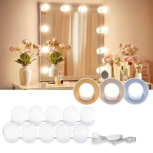 LED Makeup Mirror Light Set, Consciot Hollywood Style, 10 Adjustable LED Bulbs, Color & Brightness Adjustable, USB Powered, Adhesive Mount