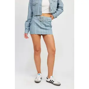BELTED MINI DENIM SKIRT