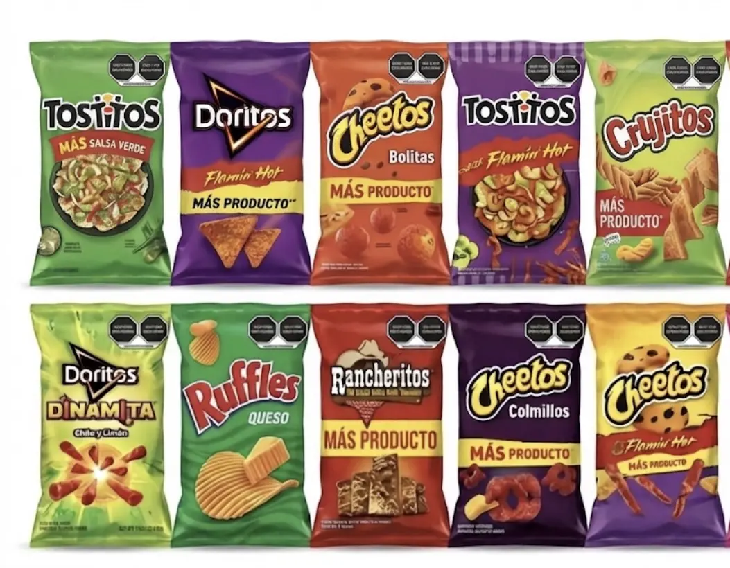 10 pack chips ( Tostitos morados, Tostitos Verdes, dinamitas moradas, Dinamitas verdes , colmillos, ruffles, Cheetos  flamingo hot, rancheritos , Cheetos bolita