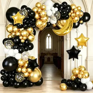 122 Piece Gold Theme Balloon Arch, Ramadan Eid Decoration, Golden Moon Star Foil Balloons, Latex Glitter Metal Balloons, Party Balloons