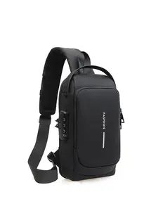 Durable Oxford Fabric Men's Sling Bag - Stylish Motorcycle Crossbody Chest Pack Waterproof Chest Bags Shoulder Crossbody Bag with Phone Pocket, Zip Closure for Daily Commute with USB Charging Port Lock Anti Theft Moto Bag for Men Adjustable Chest Pack