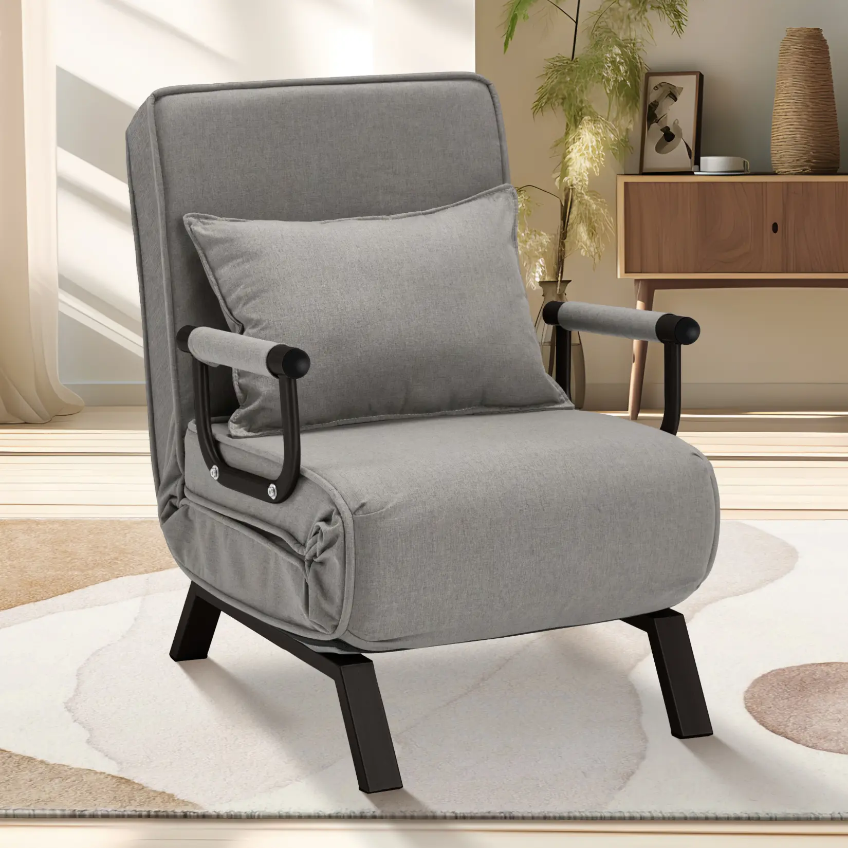 Convertible Sofa Bed, Multi-Function Folding Sleeper Chair, Single Convertible Sleeper Sofa with Pillow, Lazy Bed Leisure Recliner, Adjustable Backrest Single Bed for Small Spaces, Apartment, Office, Living Room