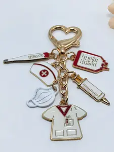 Classic Nurse Hat Thermometer Pill Mask Heartbeat Nurse Set Zinc Alloy Keychain Decoration Hanging Piece Keychain For Bags