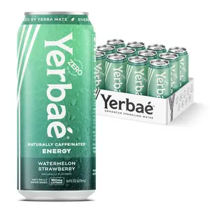 YERBAÉ Watermelon Strawberry Energy Drink - Naturally Caffeinated Beverage with Plant-Based Energy, 16 Fl. Oz. Zero Sugar