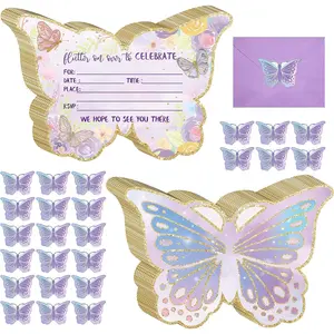 24 Sets Butterfly Birthday Invitations with Envelopes and Stickers FOR GIRLS Party Invitations for Kids Birthday Baby Shower Party