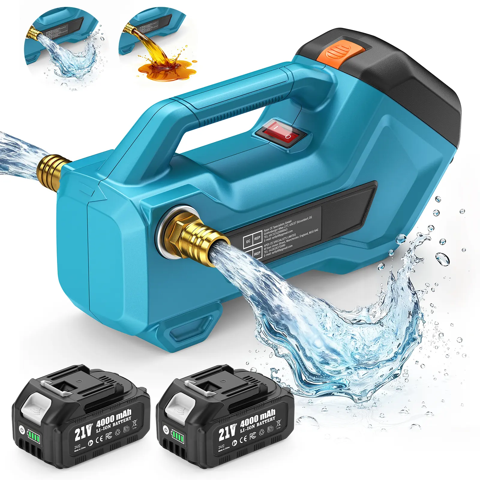 SEESII Cordless Water Transfer Pump, 760GPH Self-priming 2×4000mAh Rechargeable Battery, Portable Electric Utility Pump for RV, Garden, Hot Tub, Tank, Pool, Duck Ponds, Aquariums, Boat, Rain Barrels Outdoorfun