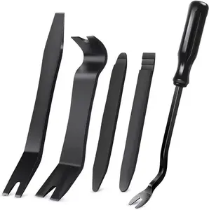 Five-Piece Car Trim Removal Tool Set – Automotive Pry Bar/Lever Tools for Dashboard, Interior Panels, and Door Panels; Includes Clips and Screws