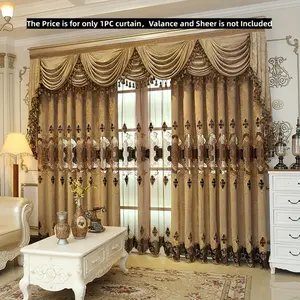 bj 1 Panel European Style Geometric Embroidery Curtain, Chenille Curtain With Geometric Applique Bottom Without Sheer Curtain, Suitable For Living Room Bedroom Decoration Home Decor yg