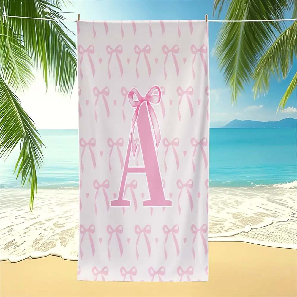 Personalized Letter Bow Print Beach Towel, Pink Bow A-Z Monogram Styles, Quick Dry Soft Absorbent Sand Free, Towel for Beach Pool Bathroom, Ideal Gift Choice, Quick Drying Absorbent Quick Drying Towels