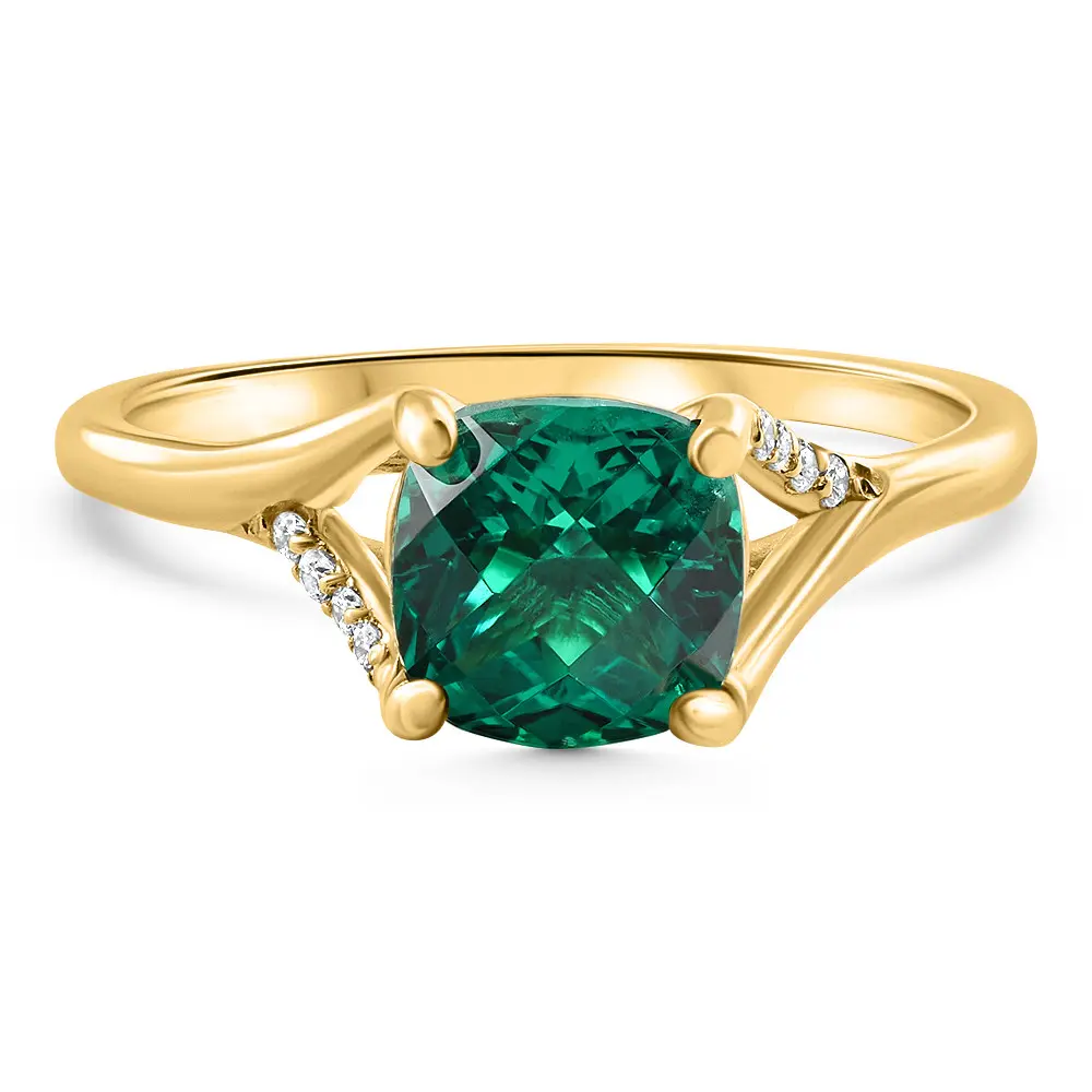 1 1/2Ct Cushion Emerald & Diamond Ring 10k Gold Lab Grown Engagement Fashion