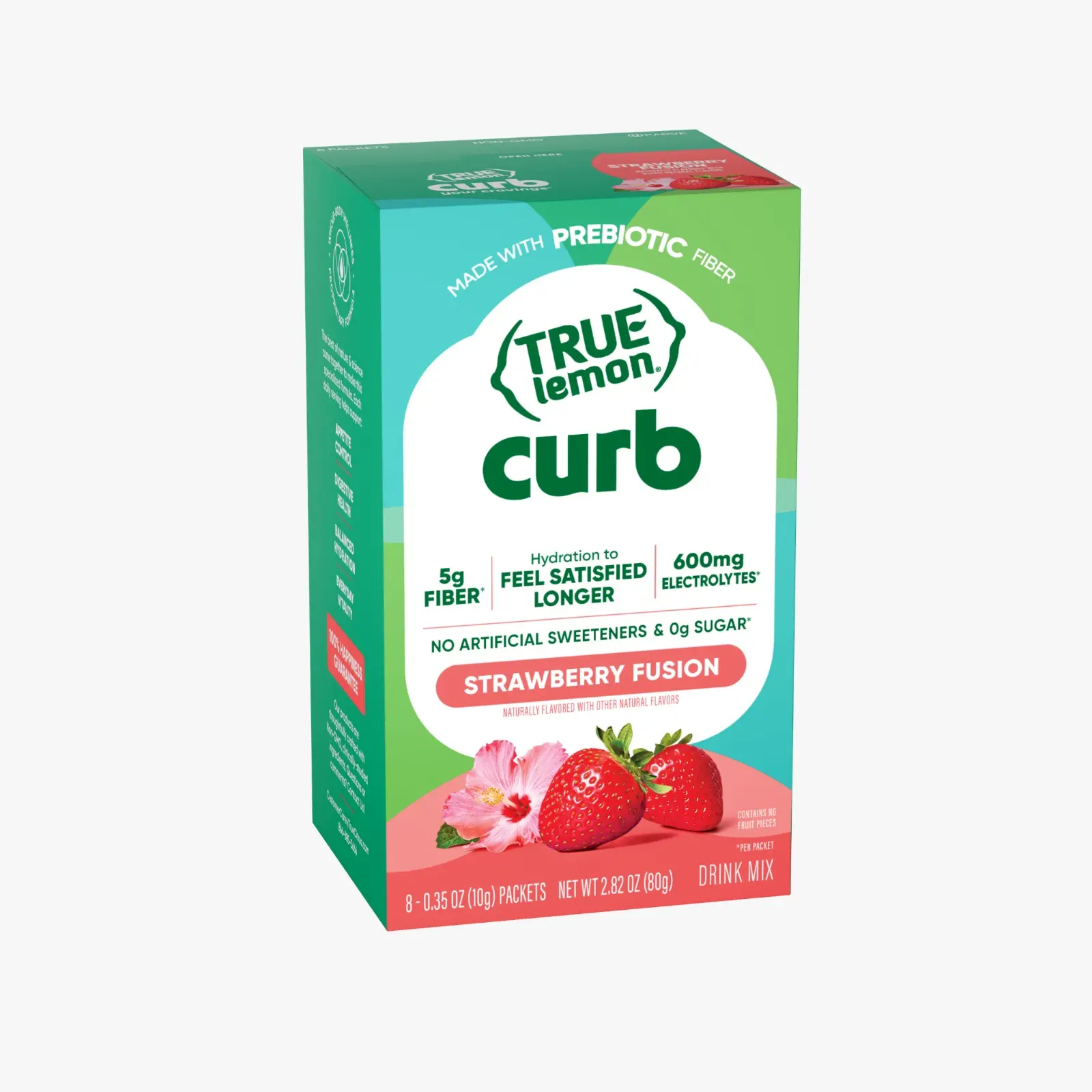 True Lemon Curb Strawberry Fusion | Prebiotic Fiber + Electrolyte Drink Mix with Green Tea