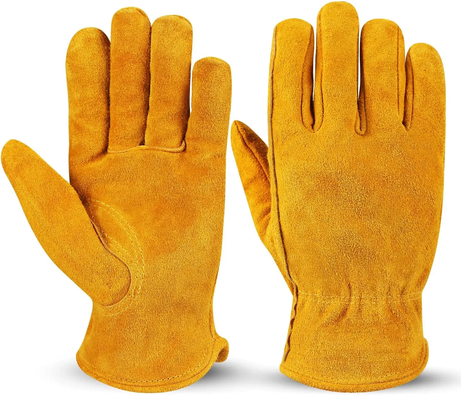 OZERO Men's Cowhide Leather Work Gloves, Abrasion-Res. Mesh-Lined with Gunn Cut, Keystone Thumb, Elastic Wrist, Reinforced Stitching for Construction, Outdoor Tasks