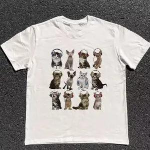 Cats HeadPhone T-Shirt, Unisex Vintage Graphic Tees Gothic Grunge Y2k Emo Scene Amity Affliction Style Clothes Men Women Streetwear