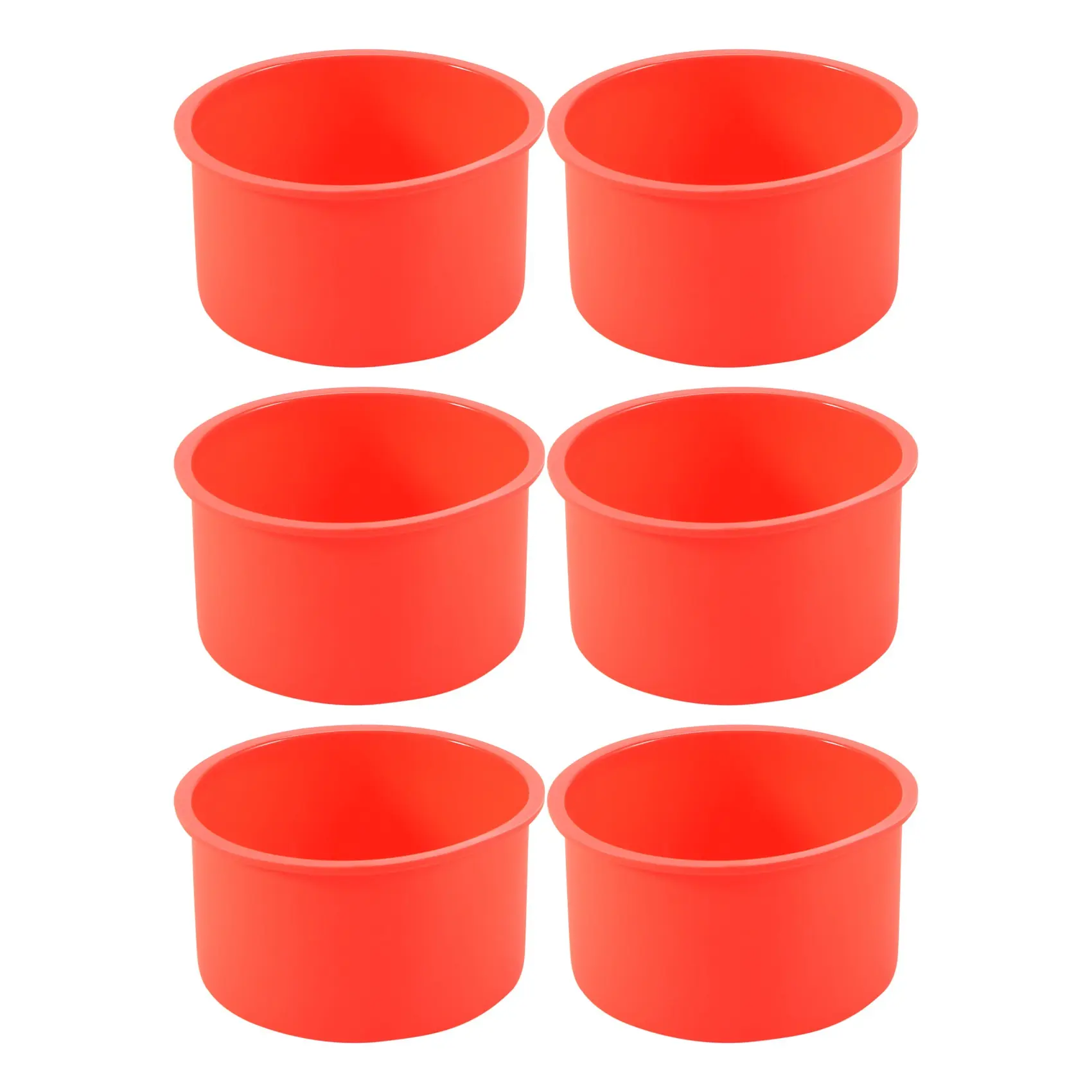 6-Pack Flexible Red Food Grade 4-Inch (10.5x5.5cm) Round Non-Stick Reusable Silicone Mini Baking Pans, Household Bakeware Accessory for Small Portion Cake, Fruit Pastry, Weddings, Parties
