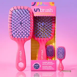 UNbrush Neon Duo Set - UNbrush Neon Spring Hair Brush with Super Mini UNbrush Keychain
