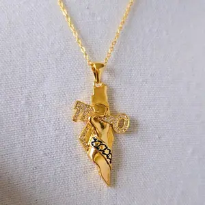 ALEKRAM Palestine Map Luxury Necklace - Elegant Gold-Tone Chain & Map Pendant for Formal Events & Daily Wear