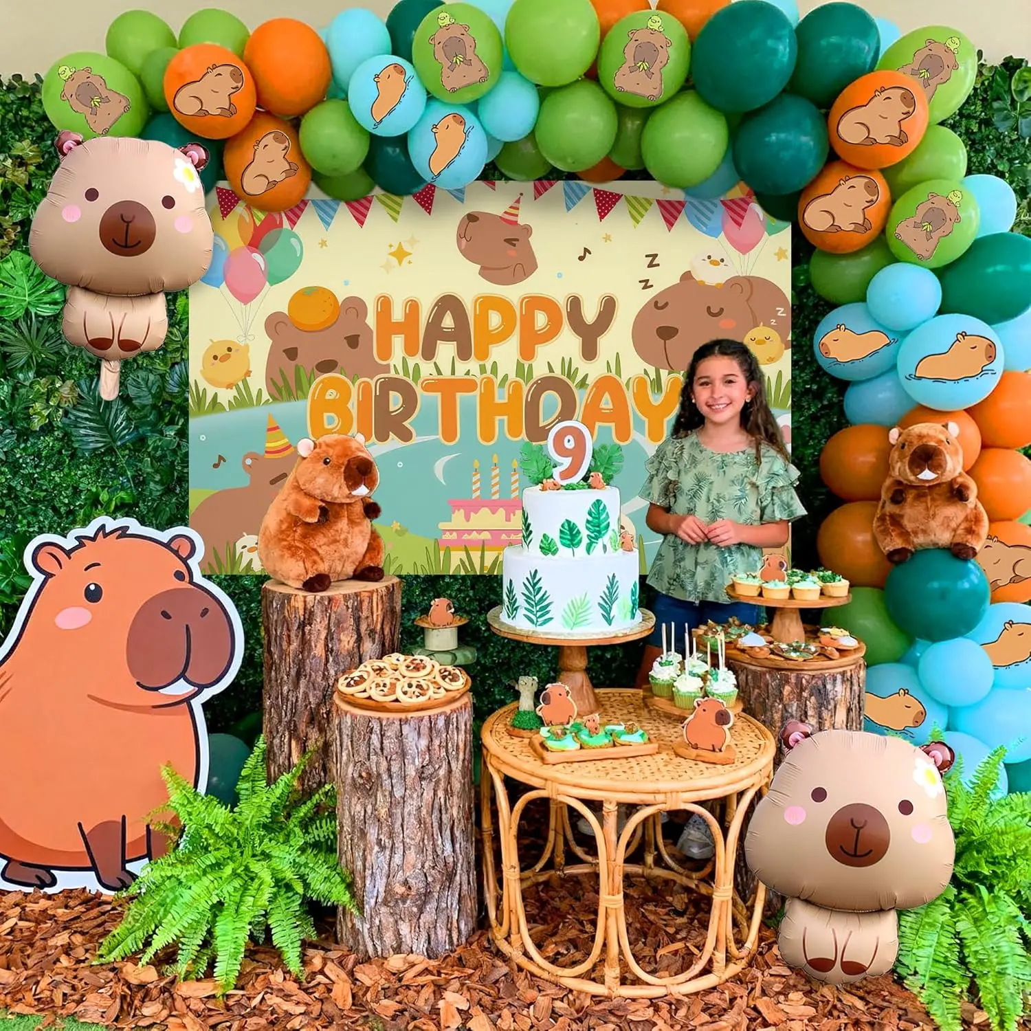 Capybara Birthday Decoration Set with Photo Background Balloon Banner & Cute Capybara-Themed Design for Fun Party Decor Charming Capybara Design Ideal for Birthday Photos Ornaments