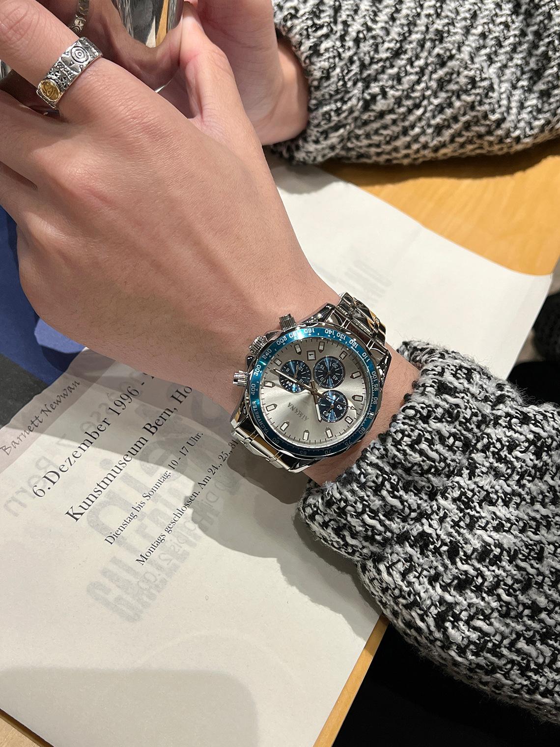 Swiss Luxury Men's Multifunctional Watch - Luminous Quartz Wristwatch with Premium Steel Band, Waterproof Business Style