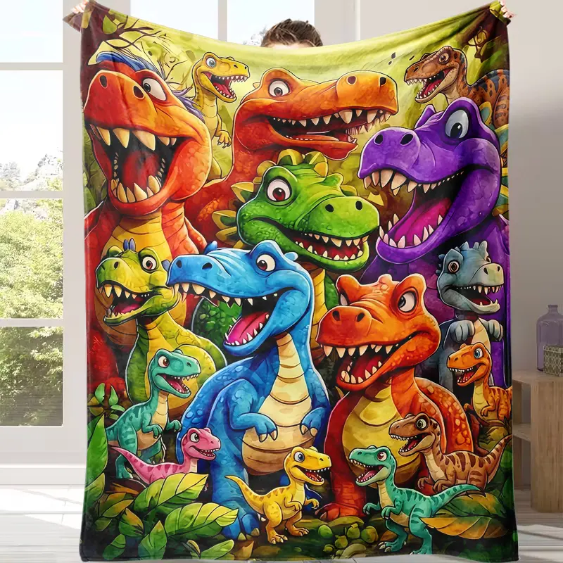 Countdown Sale! Kids Dinosaur Design Flannel Blanket - Thick, Warm, Soft, Skin-Friendly Character Art Throw for Boys & Girls Bedroom, Sofa Nap - Child-Friendly, Graphic & Illustrated Character Bedding Gift Option, Character Art Blankets, Graphic Character