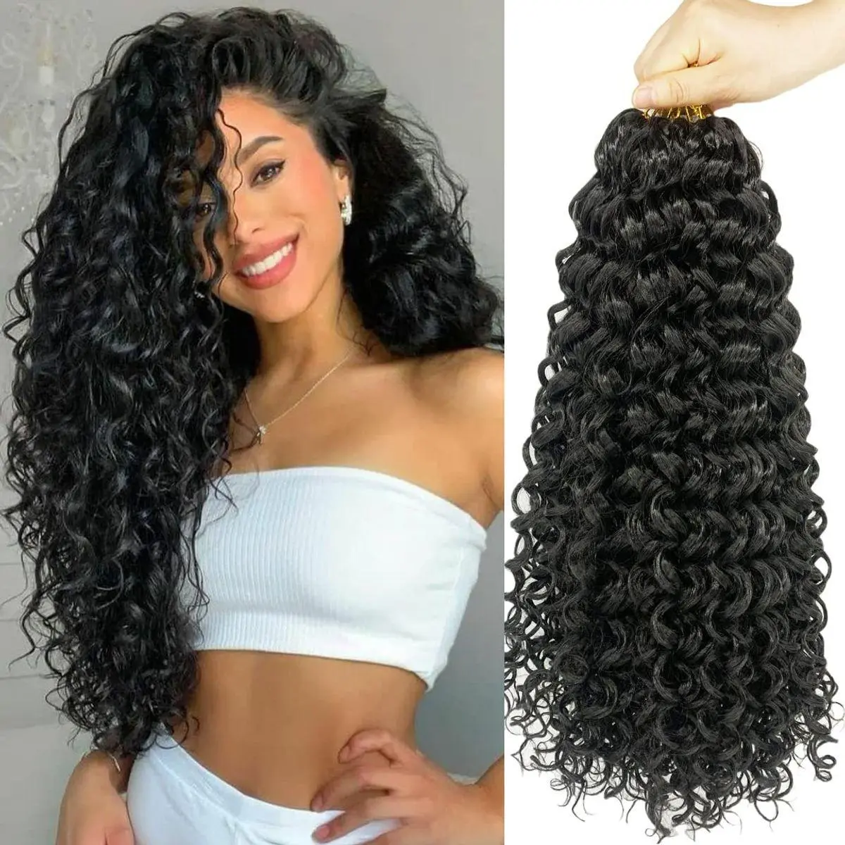 18 Inch 8 Packs Curly Crochet Hair For Black Women Gogo Curl Crochet Hair Beach Curl Water Wave Deep Wavy Braids Hair Extensions(18inch, 8packs, 1b)