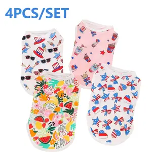4PCS/SET Cute Summer Printed Pet Vest Shirts, 100% Polyester Woven Pullover, Comfortable Stylish Pet Apparel for Mini Toy Small Breed Dogs & Cats, Shirt