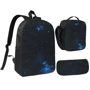 Galaxy Backpack 17 Inch for School Book Bag with Insulated Lunch Bag Pencil Case 3 Pieces Set