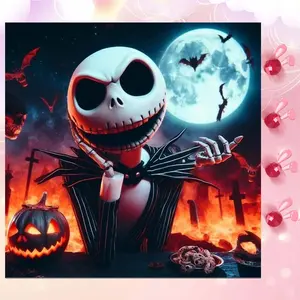 5D DIY Full Drill Round Diamond Painting - Diamond Art Kit Jack-o'-lantern Mosaic, Canvas - DIY Decorative Painting, Home Wall Decor, Suitable for Halloween and Christmas, Birthday and Anniversary Gifts