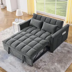 3-In-1 Reclining Upholstered Sofa Bed - 2-Seat Deep Seat Loveseat, Reversible Pull-Out Futon Couch with Adjustable Backrest & Side Pocket, Indoor Sofas Living Room Furniture
