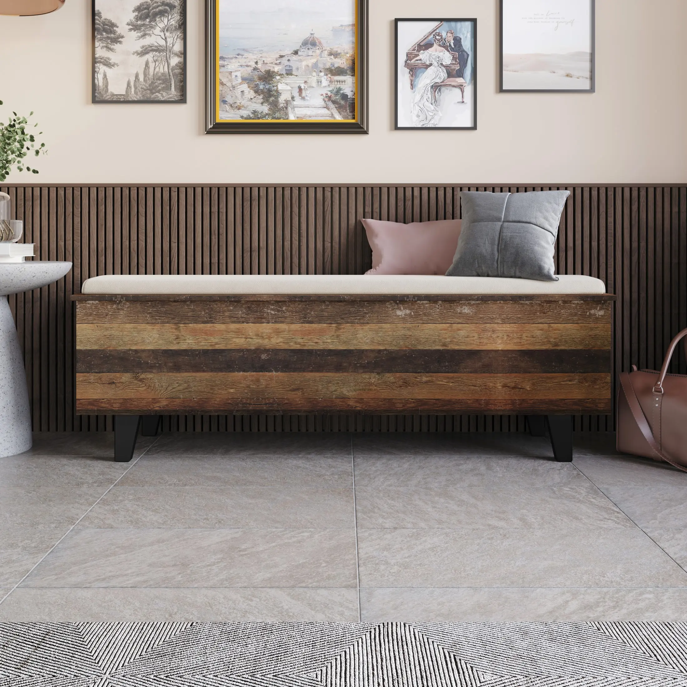 Favorer Auburn Armless Backless Hidden Storage Cabinet Bench - Outdoor Furniture, 59.1" Long Seat, 59x15.8x18.3"/59.1"(l)x15.8"(w)x18.3"(h), Compact Footprint, Wood Frame, Transitional Classic Aesthetic, Entryway Organizer, Assembly Required
