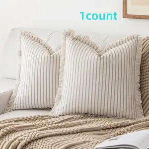 Striped Tassel Decor Cushion Cover, 1 Count Square Throw Pillow Cover without Filler, Fashionable Cushion Cover for Home Sofa Bed