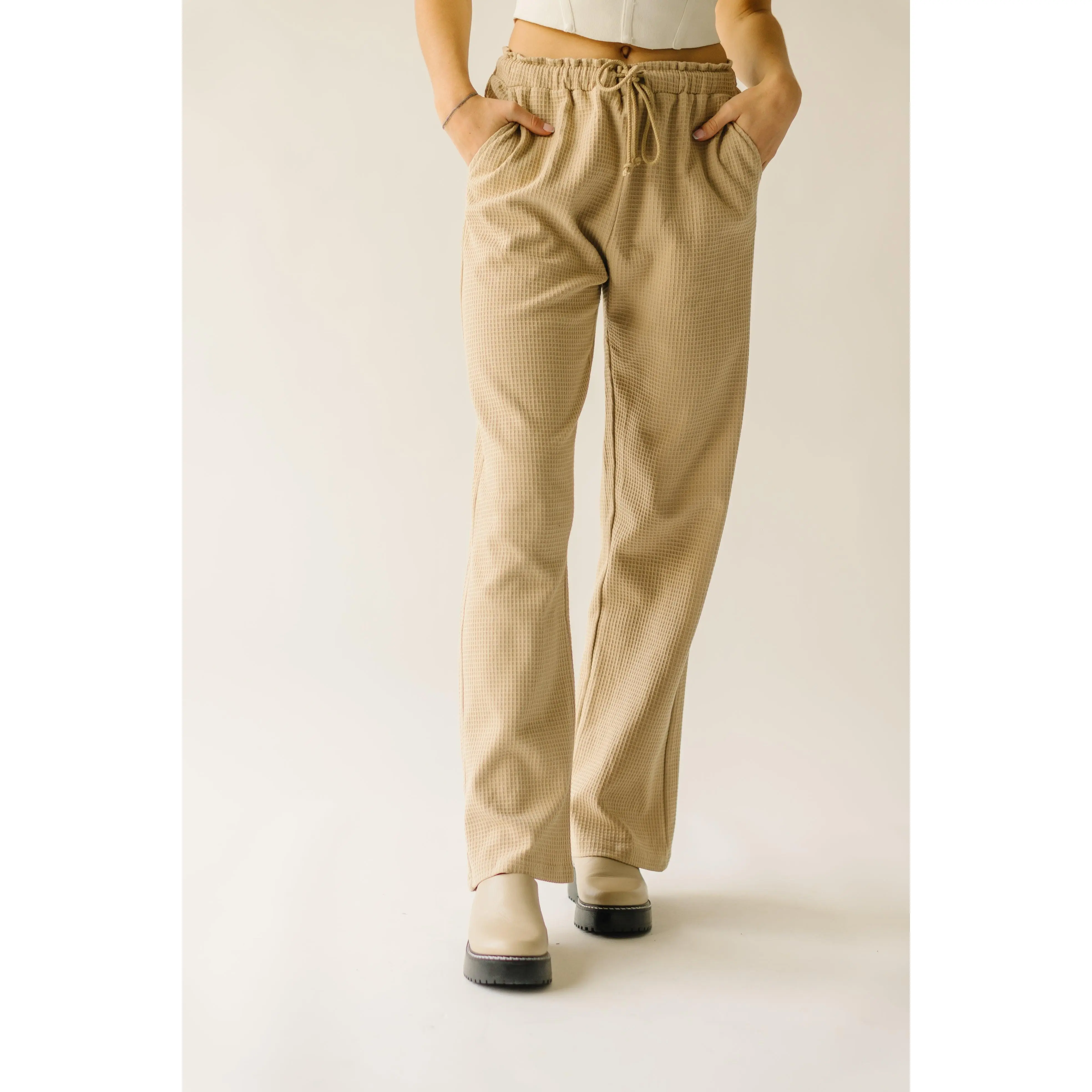 The Bandon Cotton Waffle Knit Pant in Taupe