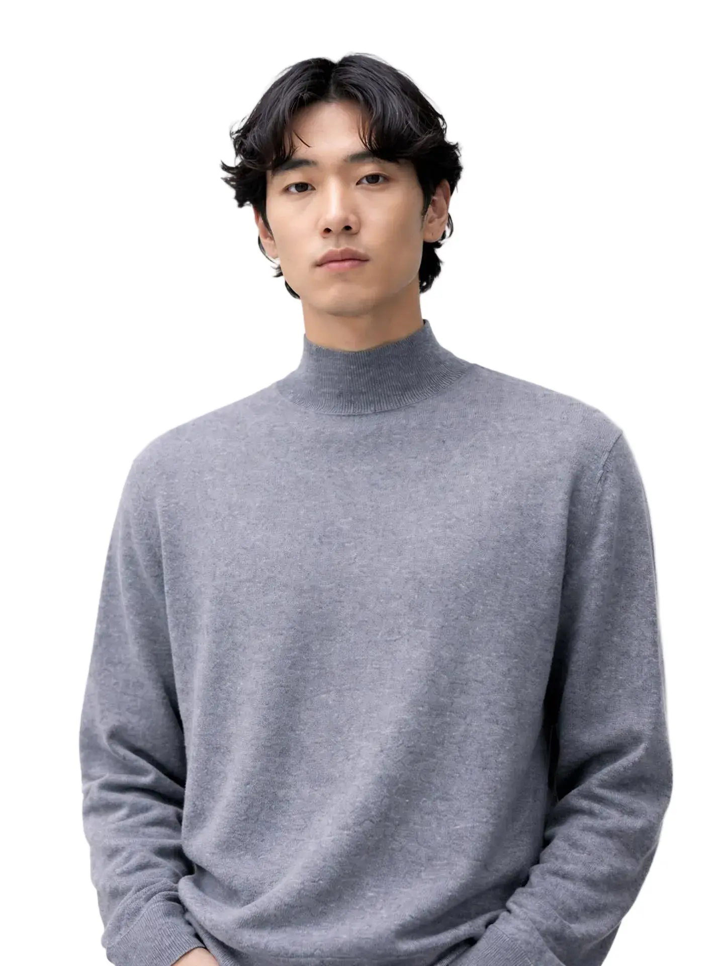 Men's Timeless Cashmere Mock Neck Knitwear, Alternative Menswear, Plain Casual Men's Top