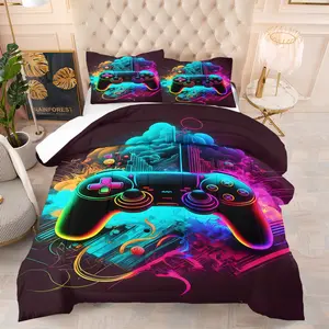 Game Controller Themed Comforter Set,Including 1 Quilt and 1 or 2 Pillowcases Without Pillows,Suitable as Fashionable Gaming Bedding Set for Boys,Teenagers,and Adults,Soft and Warm Bedroom Decoration