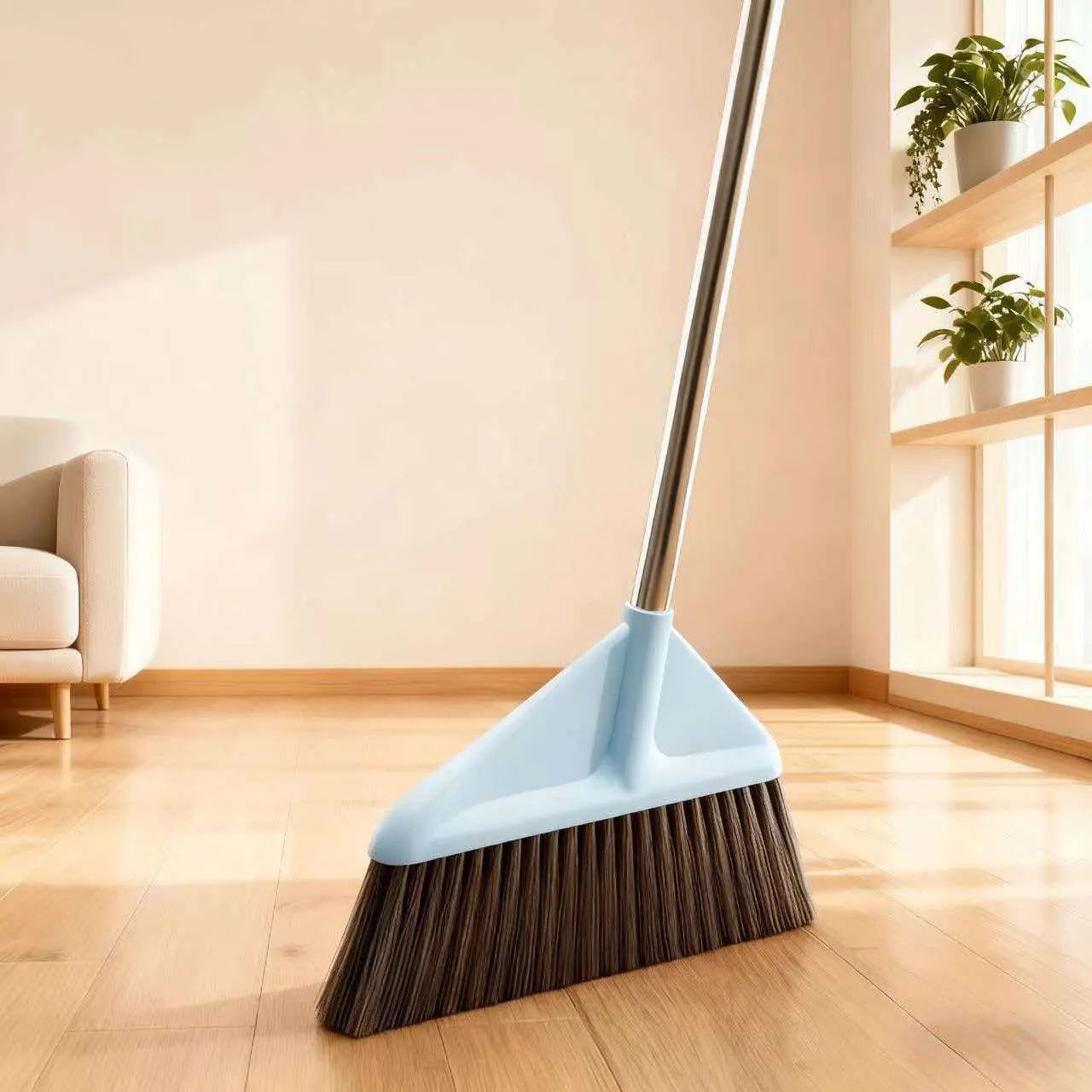 indoor home sweeping broom wear‑resistant hard bristles easy assembly long metal pole broom for living room bedroom office