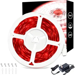 50 Feet Red Easy DIY Cuttable LED Strip Rope Lights for Indoor Home Decor Wine Cabinet Bar Bathroom Living Room Kitchen Ceiling Wall Vanity Mirror