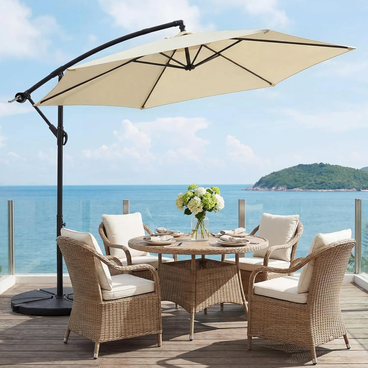 VOWNER Sturdy Metal Cantilever Offset Patio Parasol Umbrella - UV-Treated Polyester Parasols, Retractable Roof Canopy, Easy Adjustable Tilting, Smooth Crank, Large Coverage for Outdoor Garden Canopies & Shade Outdoor Shade Solutions, Retractable Roof Para