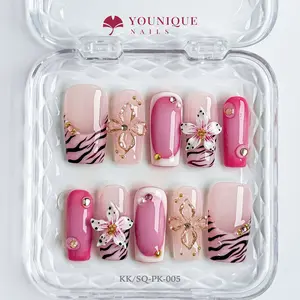Younique Nails | KK Studio | Pink Panther Chic | 10PCS 100% Handmade Press-On Nails | Reusable Colorful Art