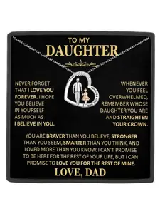 To My Daughter Necklace - Heart Pendant with Inspirational Message Card, Birthday Christmas Present for Daughter from Dad Unconditional Love Gift