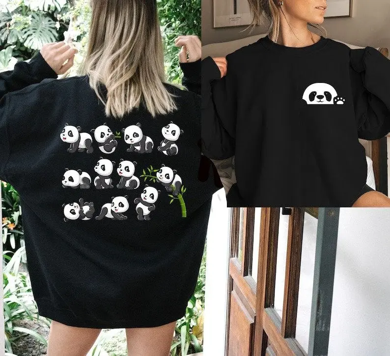 [Sale off up to 50%] Panda Sweatshirt,Back And Front Sweatshirt,Cute Pandas Shirt,Vintage Panda Outfit,Panda Lover Gift,Funny Panda Sweatshirt,Panda Shirt