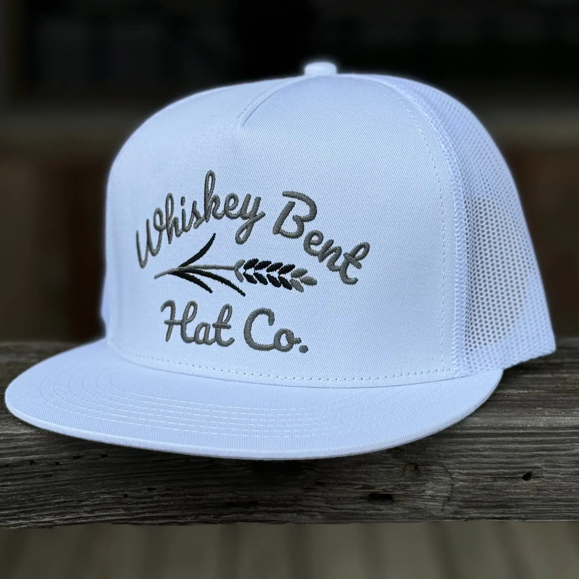 Whiskey Bent Hat Company Trucker Hat, White Mesh Snapback Cap, Western Cowboy Hat, Adjustable Country Baseball Cap for Men & Women