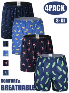 Mens Boxer Shorts Funny Boxers Sleep Short Plaid Cotton Loose Woven Boxers for Men