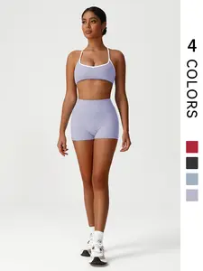 Two-Piece Set Women's Solid Crop Tank Top & High Waist Skinny Shorts Sportswear Set, Breathable Comfortable for Yoga Gym Workout, Workout Gym Clothing Workout Sets Women