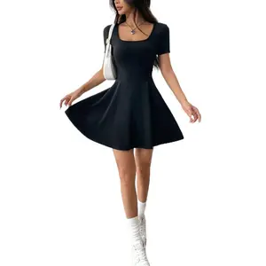 Brown Short Casual Dress, Comfortable Home Fitness, Women