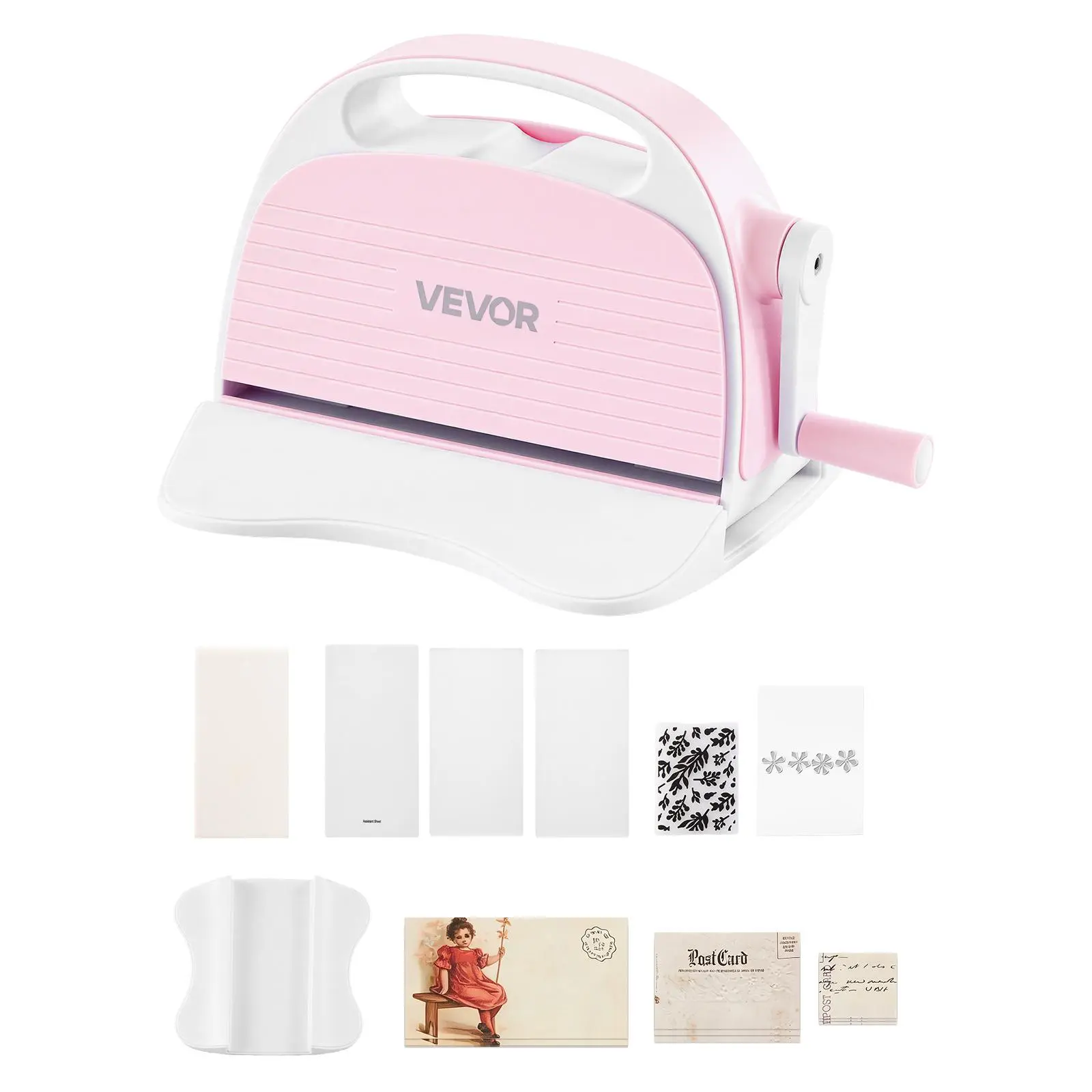VEVOR Manual Die Cutting and Embossing Machine, 3" Opening, Portable Die Cut Machine Set with Cutting Dies, Embossing Folders, Paper Sheets, Cutting Plates, for Scrapbooking, Card Making, Crafting