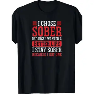 Men's Sober Life Sobriety Awareness T-Shirt - 12 Step AA Meeting Slogan & Addiction Recovery Gift, Black with Red Sobriety Text, Comfortable Crew Neck Short Sleeve, 12-Step Program Apparel (Multiple Sizes S-XXL)