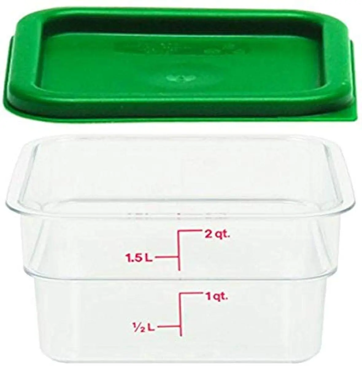 Cambro CamSquares Classic 2 Qt. Clear Square Polycarbonate Food Storage Container with Green Lid for Kitchen Utensils foodstorage freezersafe containers food cover microwave-safe preserving containers
