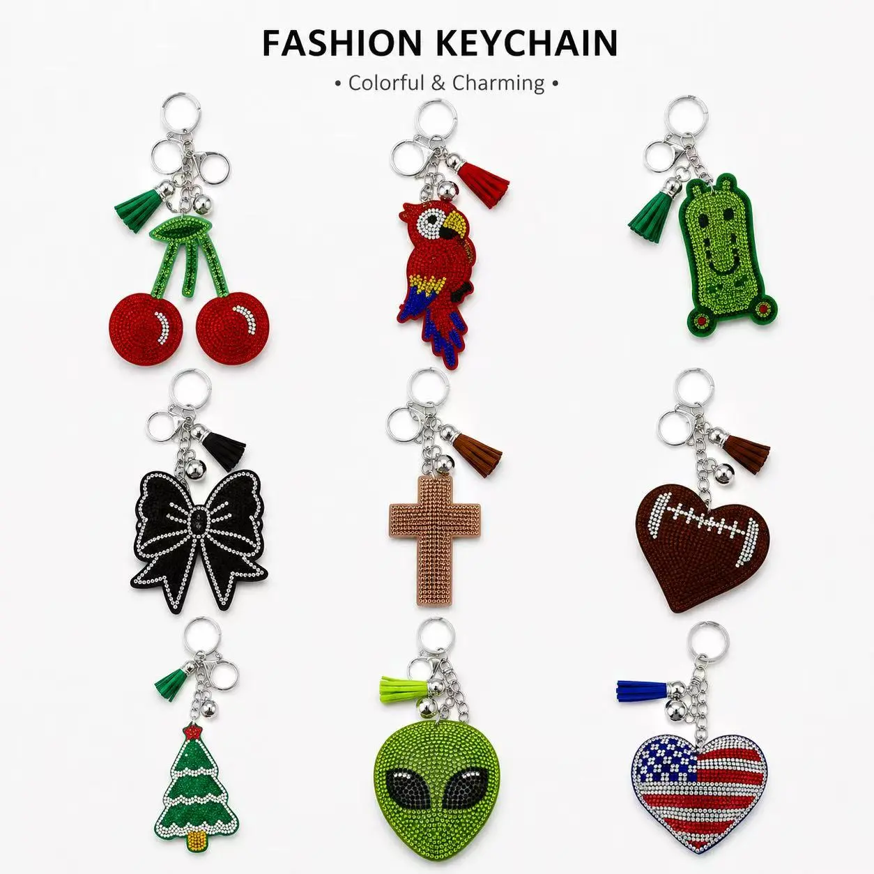Women's Rhinestone Bag Charm Keychain - Trendy Kawaii Fashion Accessory with Keychain Charms, Cute, Character Acrylic, Dainty, Animal-Inspired Designs for Handbags, Backpacks, Cute Keychains