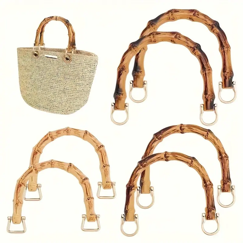 2 Plastic Imitation Bamboo Handles, U-Shaped Bag Handle Replacement, Handmade Bag Handle with D-Ring, DIY Bag Making, DIY Wallet Making